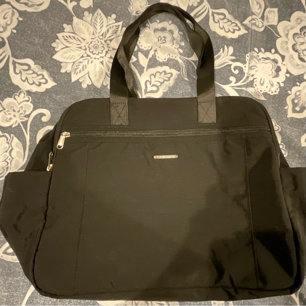 Lily and Drew Lightweight Travel Tote, Black with Gold Accents